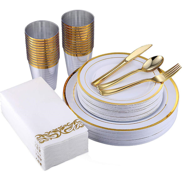 350pc Dinner Plates Reusable Party Plates Silverware For 50 Guests Wedding Party