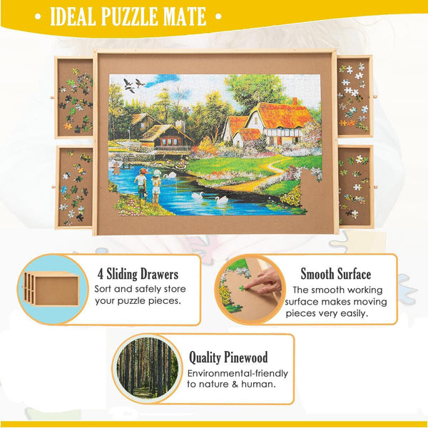 4-Drawer Puzzle Table Board 1000Pcs Wooden Puzzle Organizer Promote Parenthood