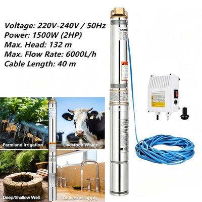 100L/min Deep Well Pump 2HP Submersible Bore Pump for Industrial Agricultural AU