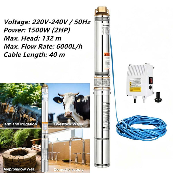 100L/min Deep Well Pump 2HP Submersible Bore Pump for Industrial Agricultural AU