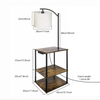 Standing End Side Table Floor Lamp 3-Tier Storage Shelves with Charging Station
