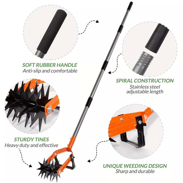 2in1Rotary Cultivator Garden Rotary Tiller Adjustable Stainless Steel Poles Hand