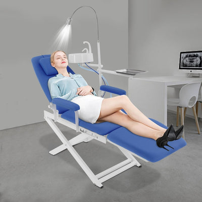 Portable Folding Dental Chair Dental Office Chair with LED Lamp Waste Basin Tray