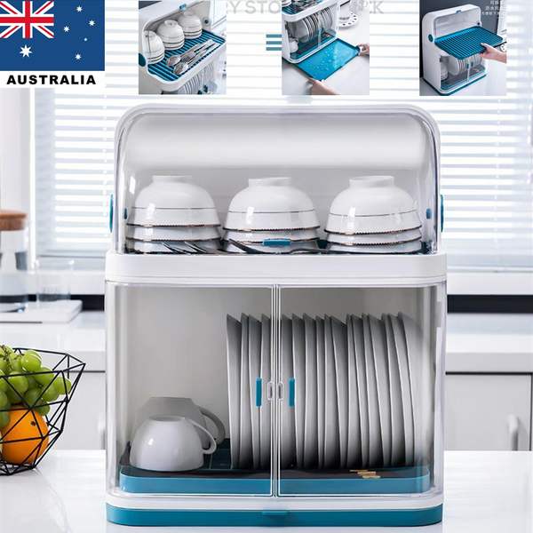 2 Tier Dish Drying Rack with Lid Cover Kitchen Cabinet Organizer for Plates Bowl