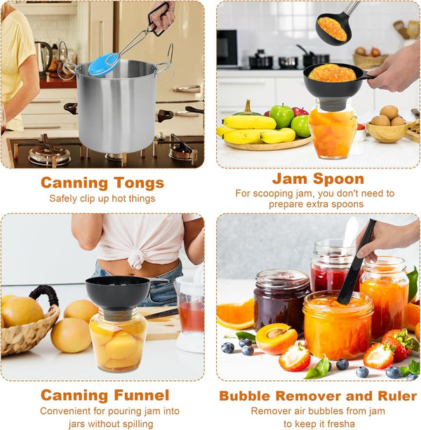 9Pcs Canning Pot Set Water Bath Canner Stainless Steel with Glass Lid 21.5 Quart