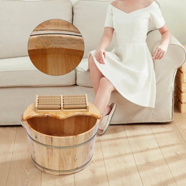 Wooden Foot Bucket Foot Basin with Lid Foot Massagers Soaking Basin Pedicure Tub