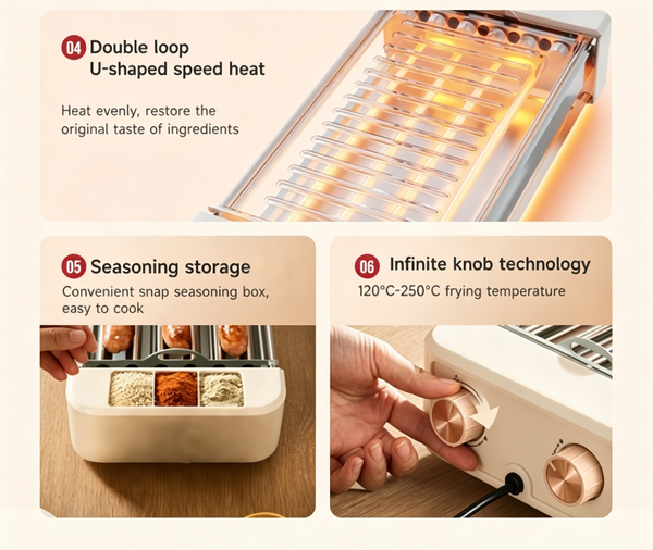 Hot Dog Roller Grill Sausage Roller 6 Rollers Stainless Steel Camping BBQ Home