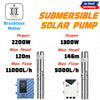 4" Solar Bore Pump Submersible Deep Well Hole Pump +MPPT Controller 1300W/2200W