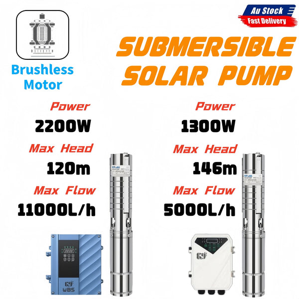 4" Solar Bore Pump Submersible Deep Well Hole Pump +MPPT Controller 1300W/2200W
