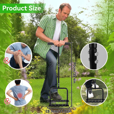 Manual Lawn Aerator Tool 14 Metal Spikes Grass Soil Aerator Ergonomic T-Handle