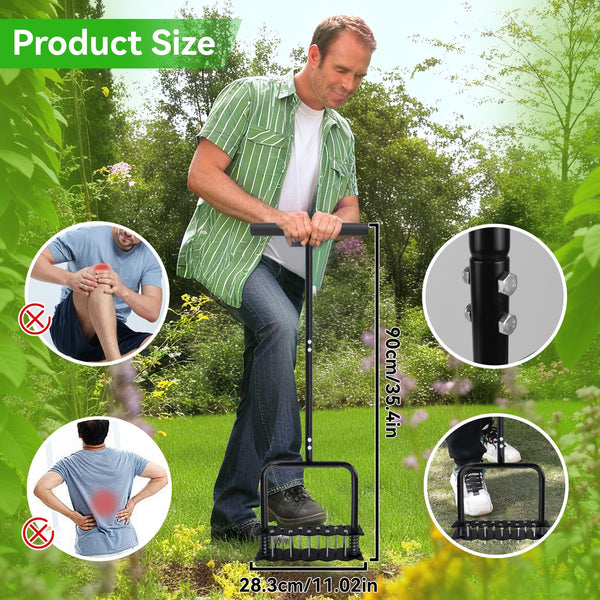 Manual Lawn Aerator Tool 14 Metal Spikes Grass Soil Aerator Ergonomic T-Handle
