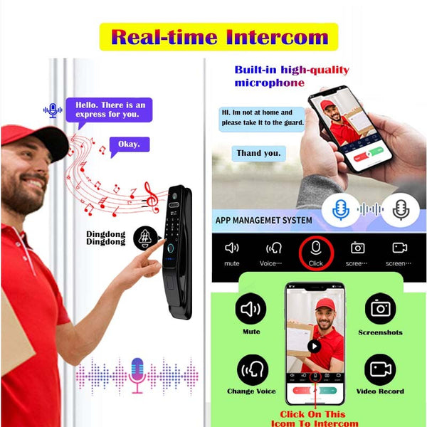 Smart Door Lock Video Voice Intercom Camera Fingerprint Unlock with 14 languages