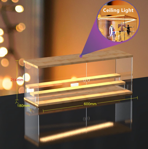 Acrylic Display Case Dustproof Clear Box LED Light 60cm For Figure Car Model Toy