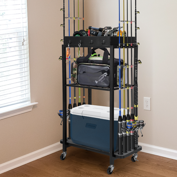10-Rod Fishing Rod Holder Storage Rack with Wheels Fishing Pole Stand For Garage