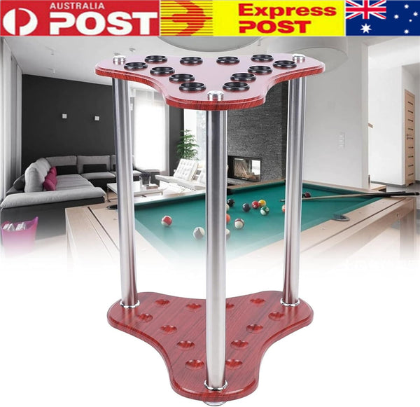 12 Cue Rack Wooden Floor Stand Corner Triangle Billiard Stick Holder Organizer