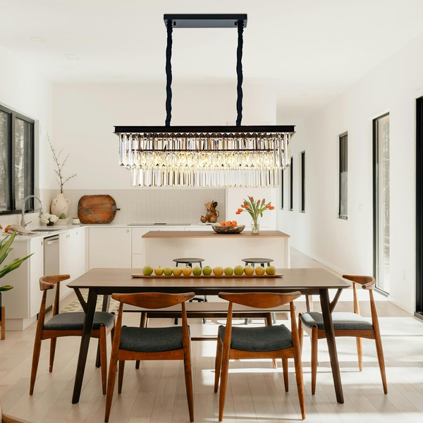 Modern Crystal Chandelier 8 Lights Black Ceiling Pendant Light Fixture 3 Colors