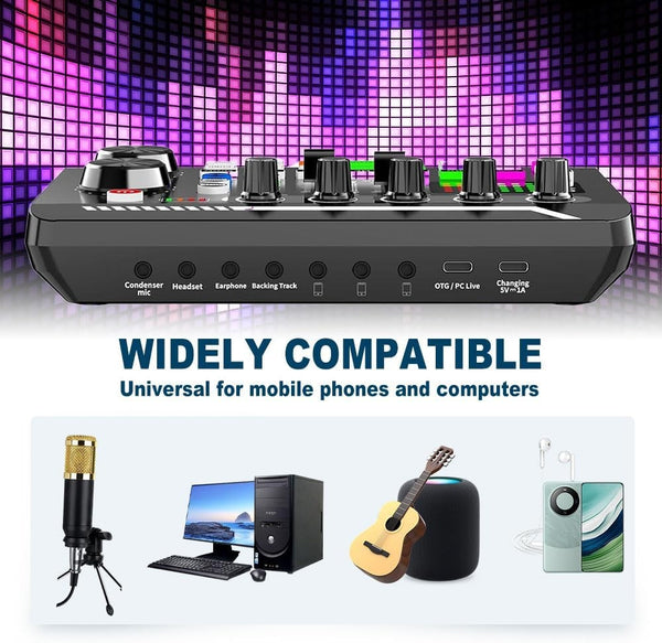 Podcast Studio Equipment Kit F998 Live Sound Card Audio Mixer w/ Mic 3m Earphone