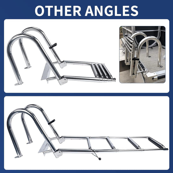 4 Steps Boat Ladder Telescoping Telescopic Yacht/Pontoon Ladder Boarding Ladder