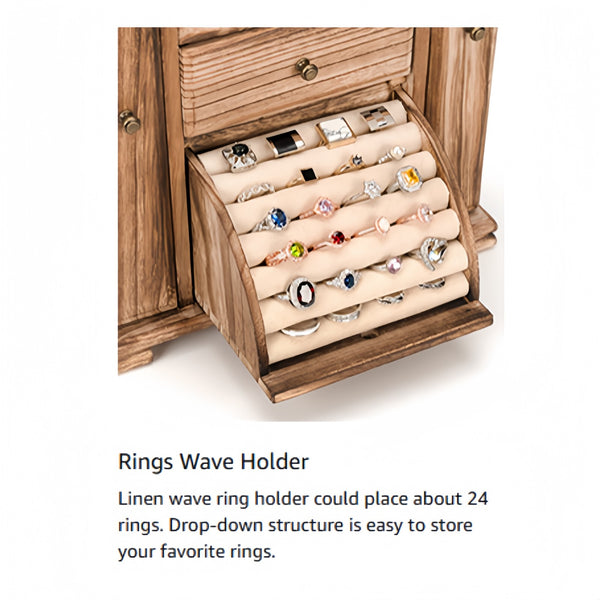 Large Wooden Jewellery Box Storage Mirror Organiser Necklace Rings Earring Gifts