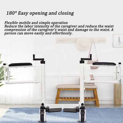 4in1 Elderly Transfer Chair Hand-cranked Height-Adjustable Patient Toilet Chair