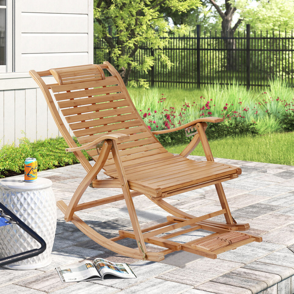 Leisure Rocking Chair Backrest Folding Bed Elderly Relax Armchair Foot Massage