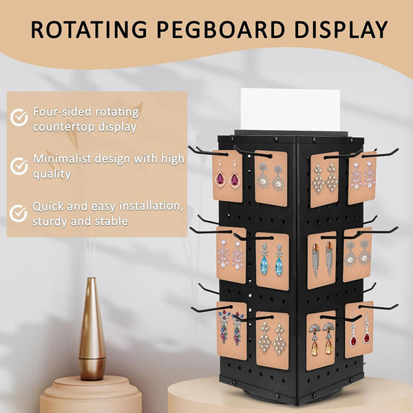 Metal Pegboard Display Rack Spinning Jewelry Earring Display Stand W/ 24x Hooks