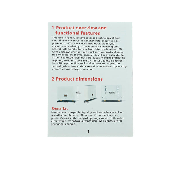Electric Instant Hot Water System Tankless 3KW Under Sink Shower Water Heater AU