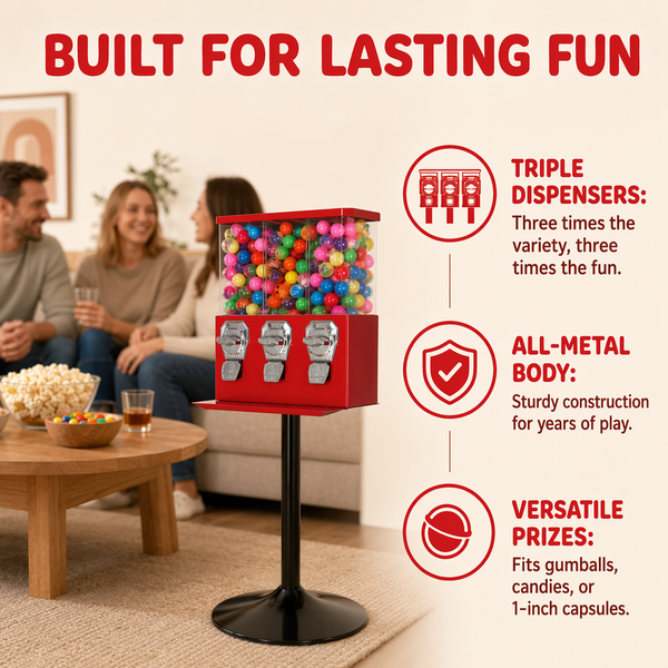 Gumball Machine 3 Section Vending Sweets Bubble Gum Balls Toy Candy Dispenser