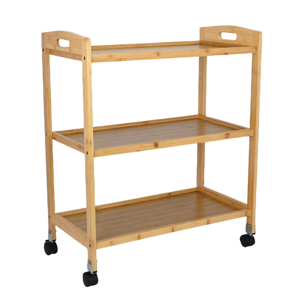 Solid Wood 3 Tier Shelf Serving Table with Wheels Bar Cart Kitchen Storage Cart