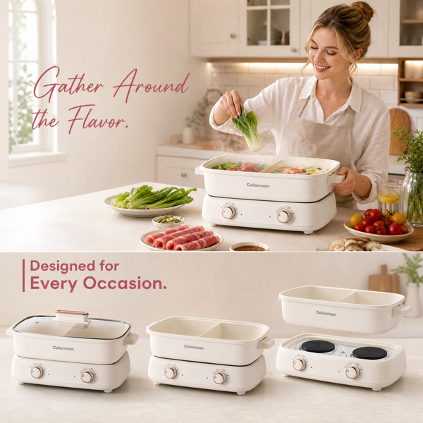 Electric Hot Pot Dual Sided with Divider Detachable Nonstick Shabu Hotpot Cooker