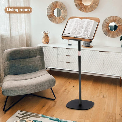2-in-1 Floor Book&Laptop Lectern Stand Adjustable Angle Wooden Reading Holder