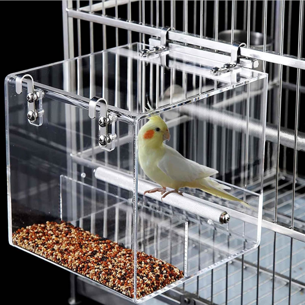 Acrylic Parrot Feeder Parrots Perch Stand Cage Automatic Bird Feeder Transparent