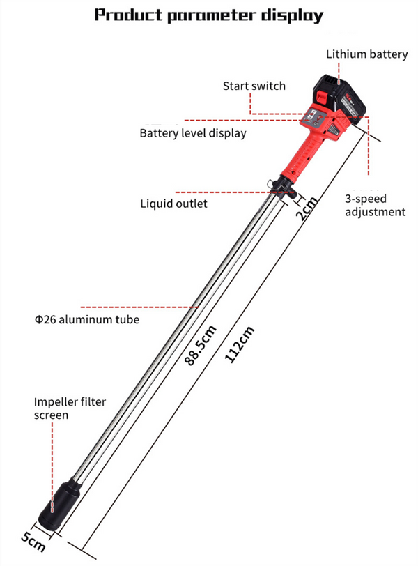 Cordless Stick Water Transfer Pump w/ Built-In Battery 3 Gear Adjustment 50L/min