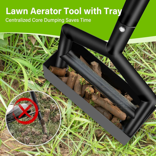 Manual Lawn Aerator Coring w/ Soil Track Tray &3 Core Portable Core Aerator Tool