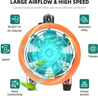 12'' Pipe Axial Fan Portable w/ 5m Hose&Handle Exhaust Fan for Spray Booth Paint