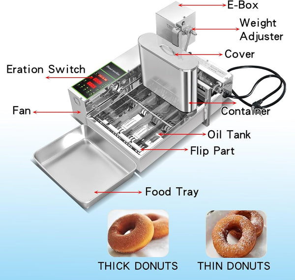 Commercial Automatic Donut Making Machine 5.5L Hopper Donut Maker 4 Row 1800p/h