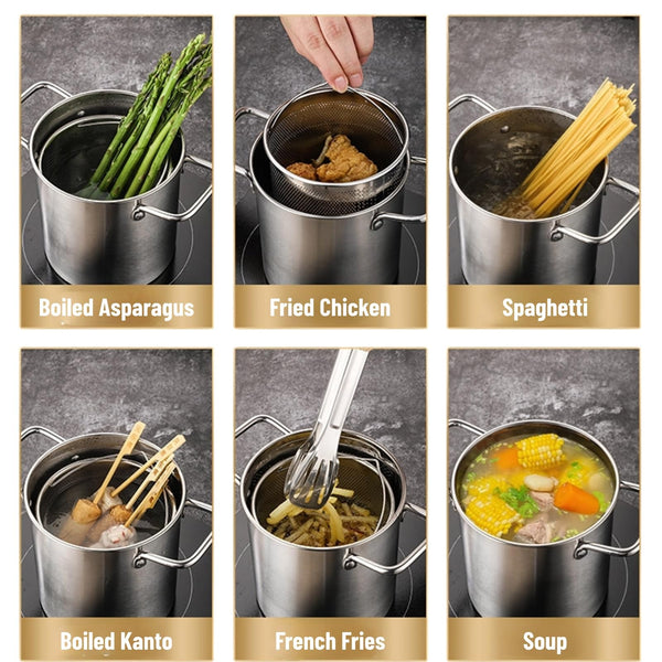 4L Kitchen Stainless Steel Deep Fryer Pot with Mesh Basket & Lid All Stovetops