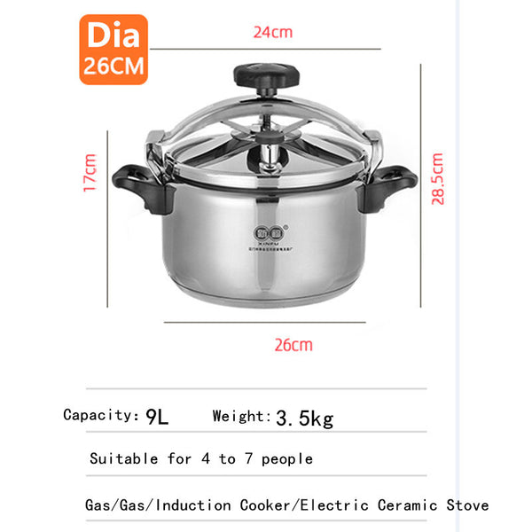9L Pressure Cooker Explosion-Proof One Hand Locking 304 Stainless Steel Cooker