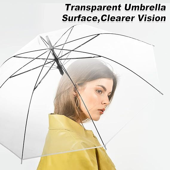 10PCS Transparent Umbrella Clear Dome Waterproof Semi-Automatic Umbrellas Party