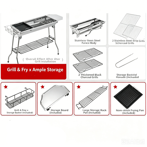 Outdoor Stainless Steel Charcoal Grill Barbecue Tool Folding Cooking Stove