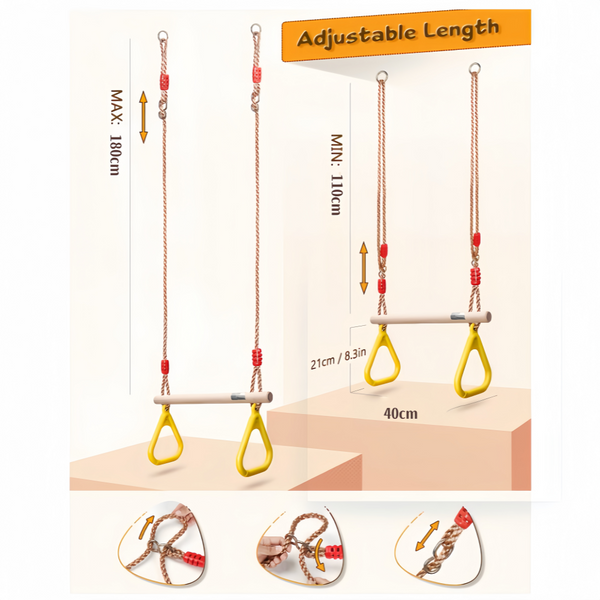 Wooden Swing Children's Swing with Adjustable Rope Swing Set Indoor & Outdoor