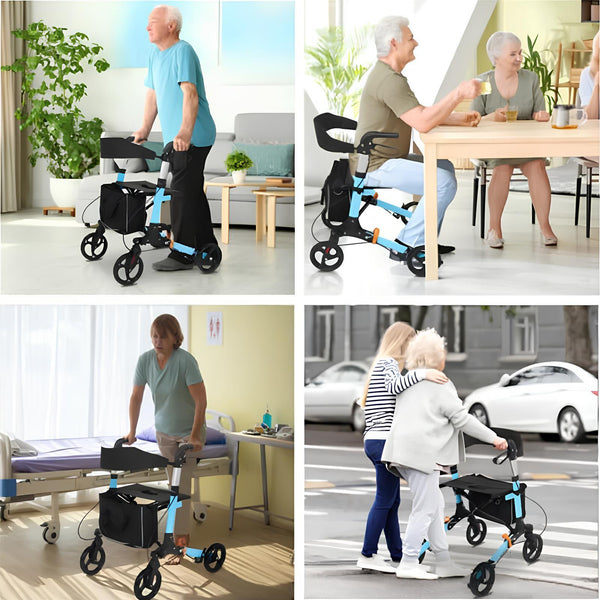2in1 Wheelchair Walking Frame Rollator Adjustable Mobility Walker Aid Wheels
