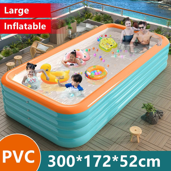 118" Inflatable Swimming Pool with Sun Shade Foldable Large Kids Swimming Pool