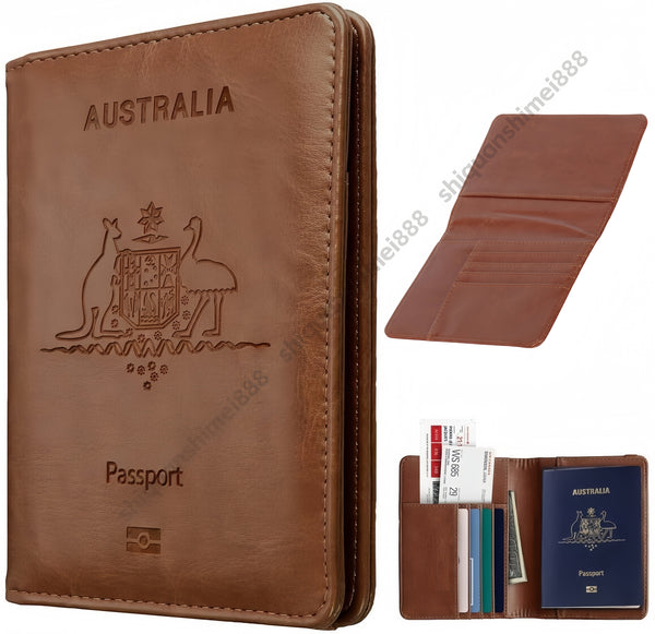 Premium RFID Blocking Leather Travel Passport Holder Secure ID Card Wallet Case