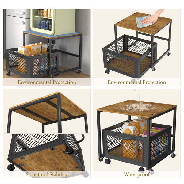 Mini Bar Fridge Beverage Cooler Drinks Refrigerator Stand with Drawer Cart Home