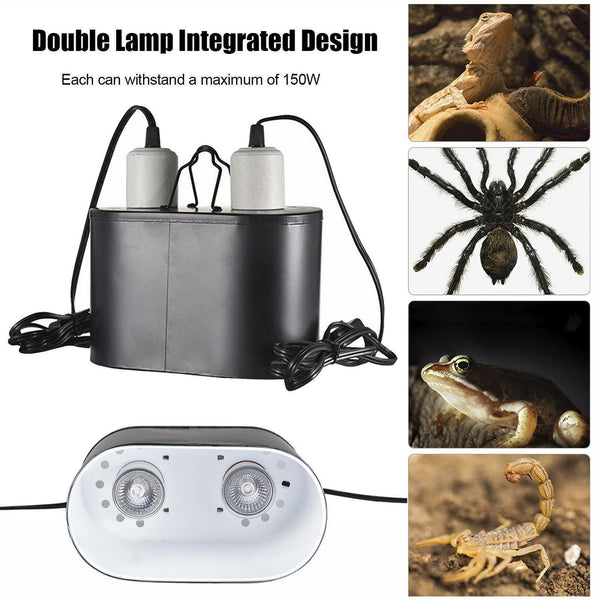 Reptile Lamp Double Dome UVB Light Head For Turtle Lizard with Separate Switches