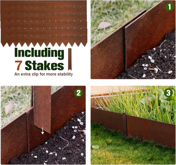 6 Landscape Garden Lawn Edging Border Pre-Rusted Plant Grass Steel Barrier Fence