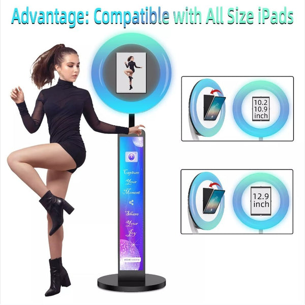 175cm 360° Photo Booth Machine Selfie Digital Portable PhotoBooth with LED Light