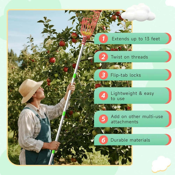 13FT Fruit Picker Tool Stainless Steel Adjustable Fruit Picker With Basket 4M
