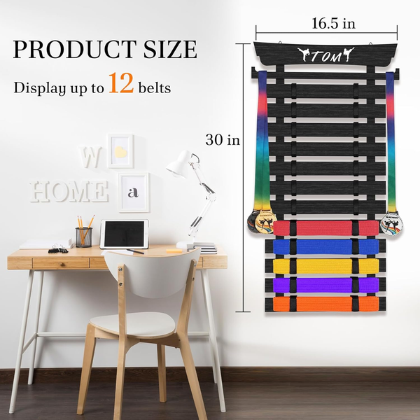 12 Karate Belt Display Rack Medal Hangers Wood Taekwondo Belt Display Holder AU